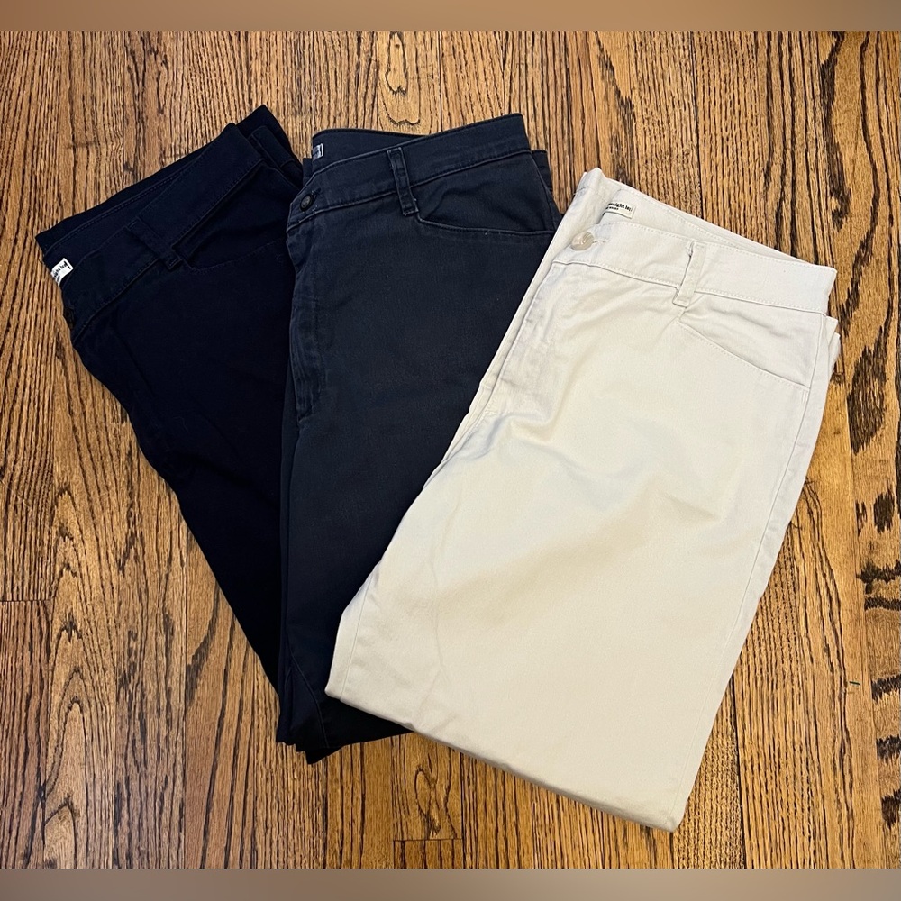 Lee Relaxed Straight Leg At the Waist Size 16 PETITE Kahki Blue Black (LOT of 3)